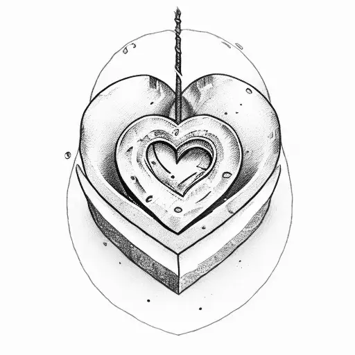 A heart, on top of an anvil. Above, a broadword being used as a hammer on the heart. tattoo design idea