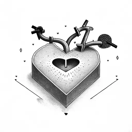 A heart, on top of an anvil. Above, a broadword being used as a hammer on the heart. tattoo design idea