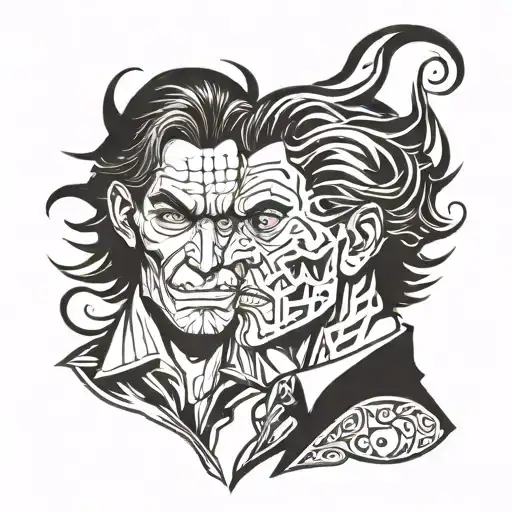 Jekyll and Hyde split same face tattoo design idea