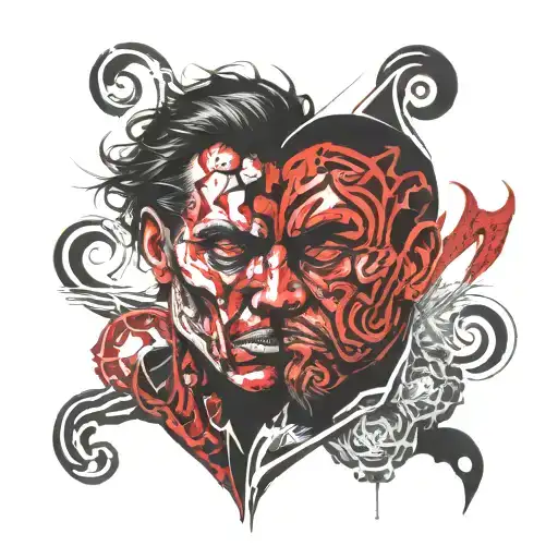 Jekyll and Hyde split same face tattoo design idea