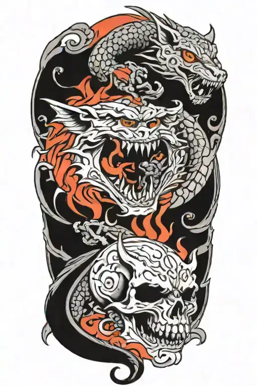 dragon vs panther and skull splitting tattoo design idea