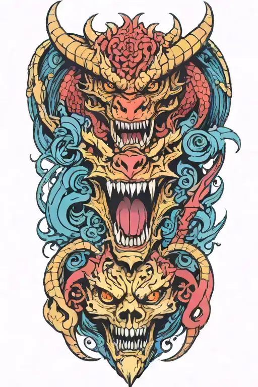 dragon and skull splitting panther tattoo design idea