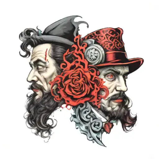 Jekyll and Hyde split same face tattoo design idea