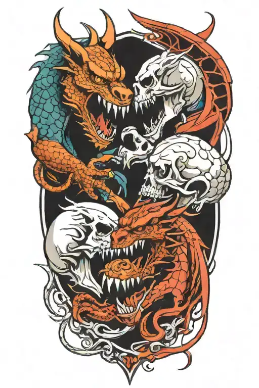 dragon vs panther and skull splitting tattoo design idea