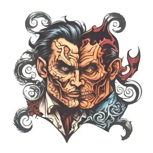 Jekyll and Hyde split same face tattoo design idea