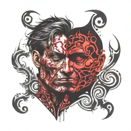 Jekyll and Hyde split same face tattoo design idea