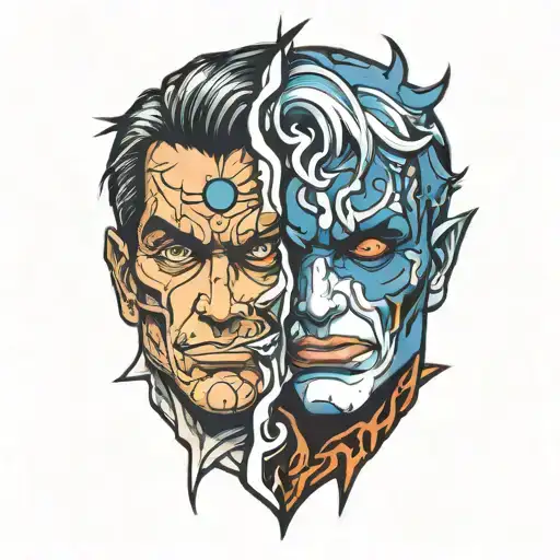 two face Gemini good and evil tattoo design idea