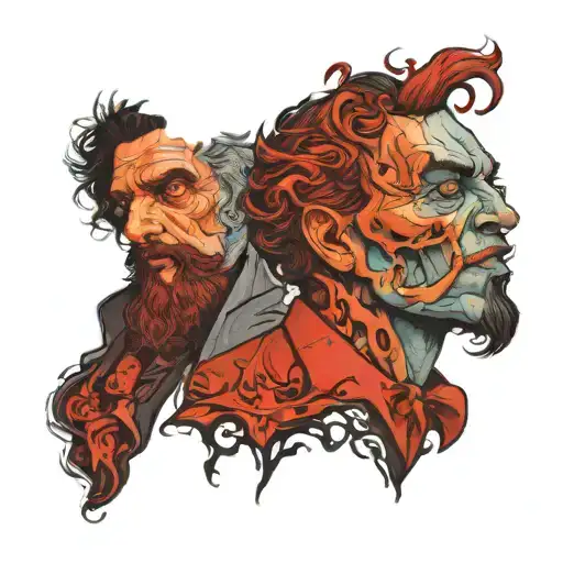 Jekyll and Hyde split same face tattoo design idea