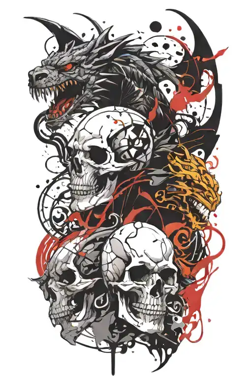 dragon vs panther and skull splitting tattoo design idea