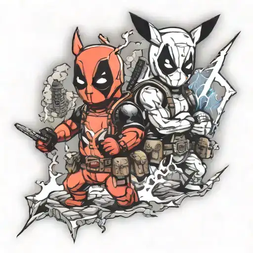 Deadpool pikachu and lightning tattoo design idea