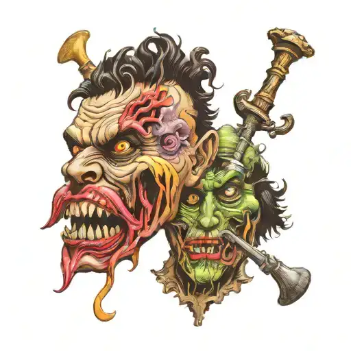 Jekyll and Hyde split same face tattoo design idea