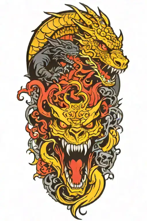 dragon vs panther and skull splitting tattoo design idea