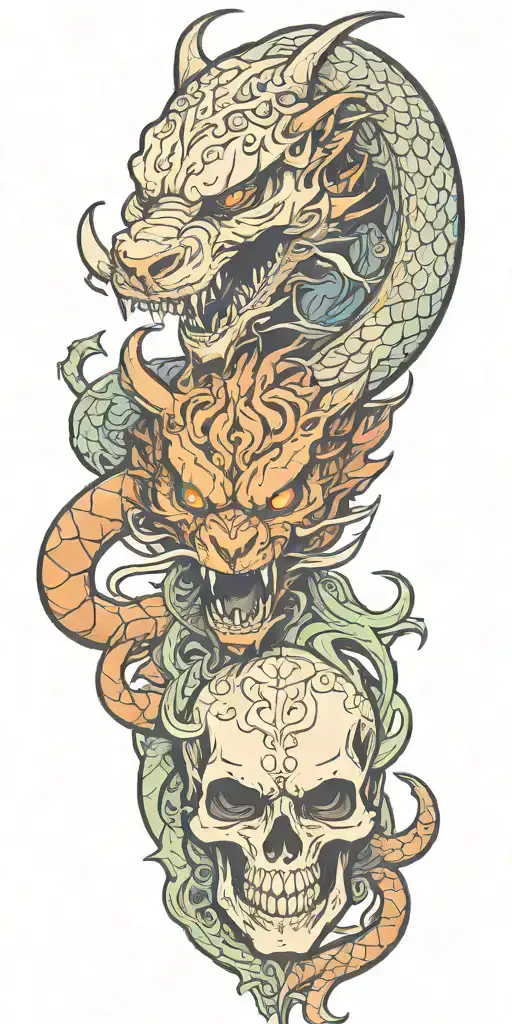 dragon and skull splitting panther tattoo design idea