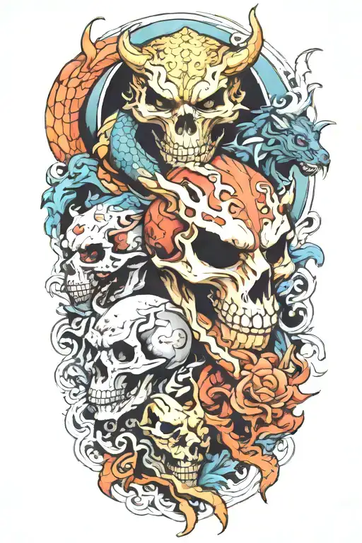 dragon, skull and panther tattoo design idea