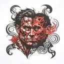 Jekyll and Hyde split same face tattoo design idea
