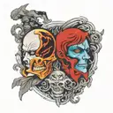 two face Gemini good vs evil tattoo design idea