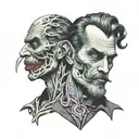 Jekyll and Hyde split same face tattoo design idea