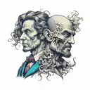Jekyll and Hyde split same face tattoo design idea