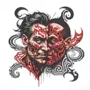 Jekyll and Hyde split same face tattoo design idea