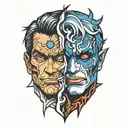two face Gemini good and evil tattoo design idea