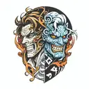 two face Gemini good and evil tattoo design idea
