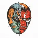 two face Gemini good and evil tattoo design idea