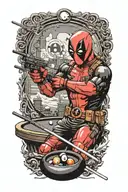 Deadpool shooting pool 8 ball tattoo design idea
