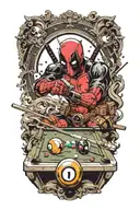 Deadpool shooting pool 8 ball tattoo design idea
