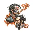 Jekyll and Hyde split same face tattoo design idea