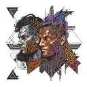 Jekyll and Hyde split same face tattoo design idea