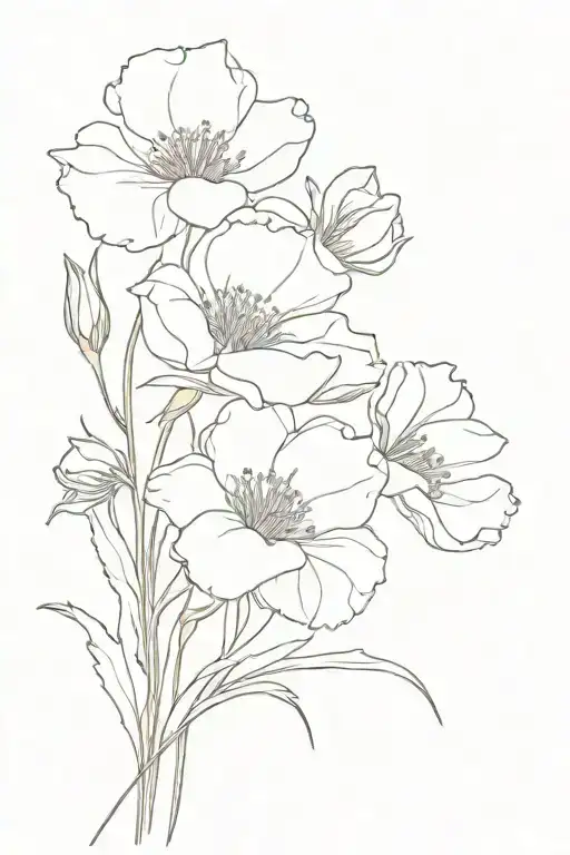 bouquet of single flowers of carnation, poppy, daffodil, aster tattoo design idea