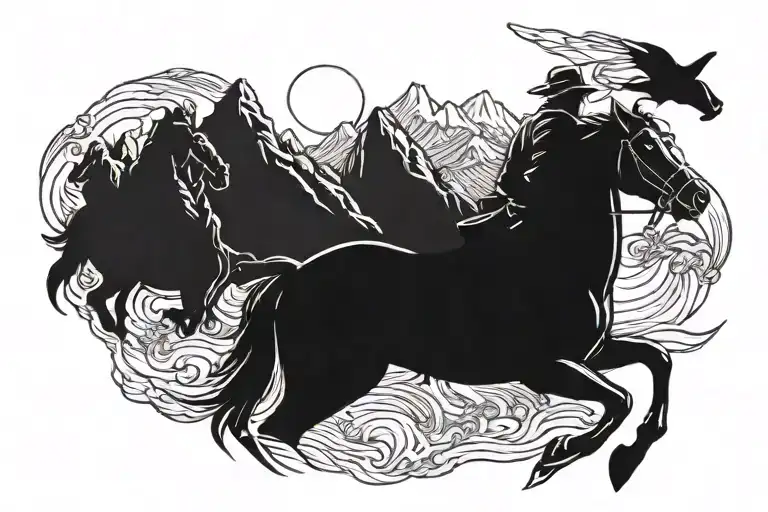 I do not and will not fear tomorrow because I feel as though today has been enough with a guy riding a horse & mountains tattoo design idea