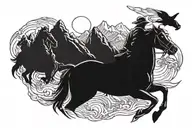 I do not and will not fear tomorrow because I feel as though today has been enough with a guy riding a horse & mountains tattoo design idea