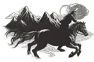 I do not and will not fear tomorrow because I feel as though today has been enough with a guy riding a horse & mountains tattoo design idea