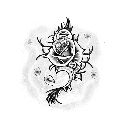 koi fish with roses and barb wire  tattoo design idea