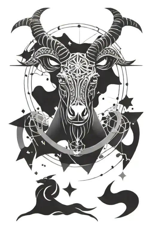 A sleek Mercedes Benz logo intertwined with Aries constellation tattoo design idea