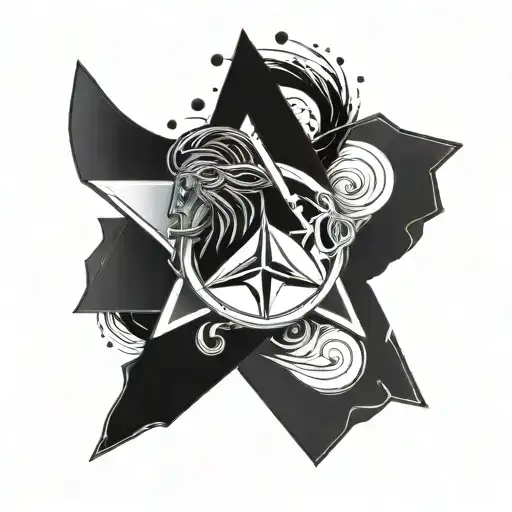 A sleek Mercedes Benz logo intertwined with Aries constellation tattoo design idea