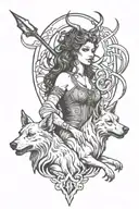 Hecate with hell hound tattoo design idea