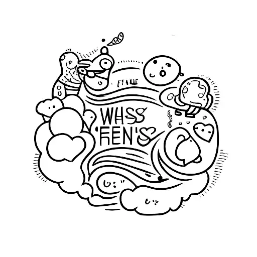cute little objects with sentence "happiness is only real when shared" tattoo design idea