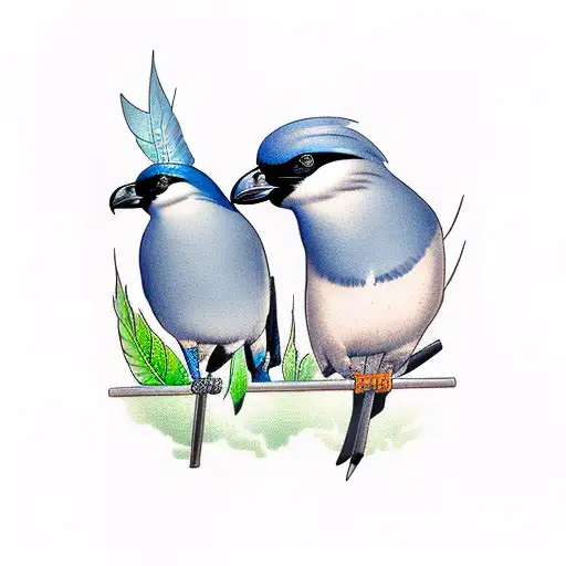 An Australian magpie and a British magpie in profile looking at each other tattoo design idea