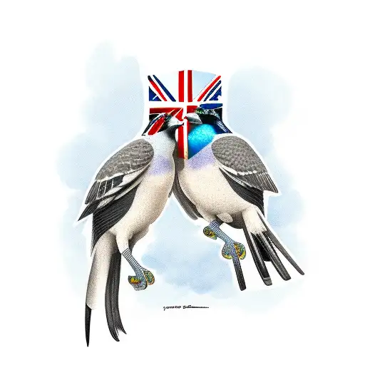 An Australian magpie and a British magpie in profile looking at each other tattoo design idea