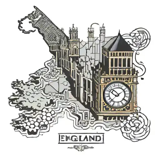 Big Ben inside England country outline tattoo design idea