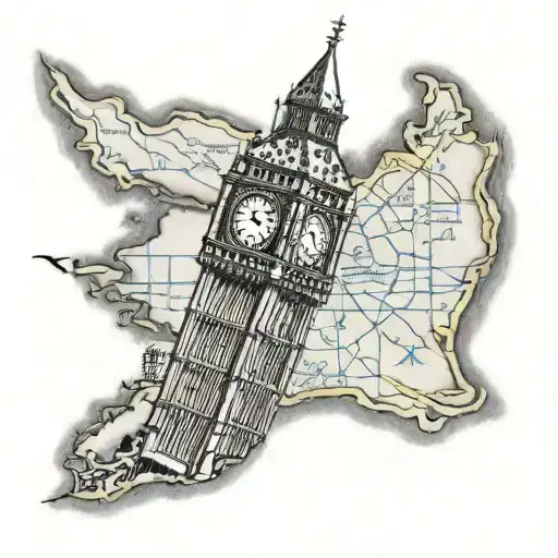 Big Ben inside England country outline tattoo design idea
