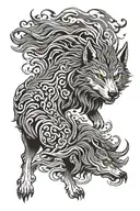 wolf with fire flames tattoo design idea