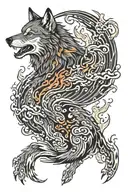 wolf with fire flames tattoo design idea