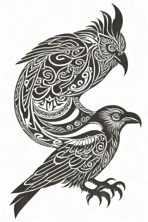 shaman nordic pagan raven owl whale tattoo design idea