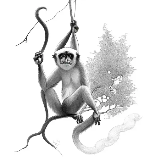 gibbon climbing on tree tattoo design idea