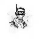 guy with nun mask and ar15 from the movie town, tommy vercetti from gta Vice city, bullets and money  tattoo design idea