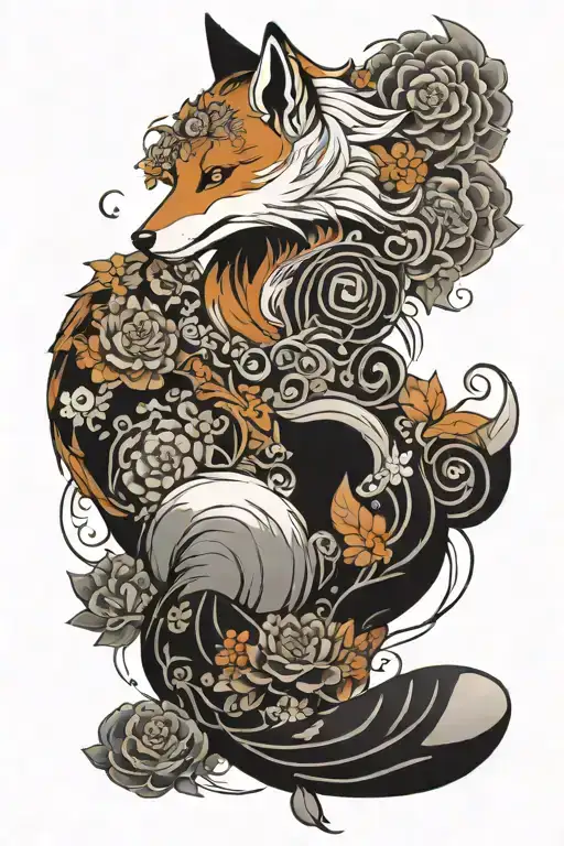 Japanese fox theme and with tattoo design idea