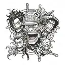 Combine elements from BTS, One Piece, Jujutsu Kaisen, and Kimetsu no Yaiba to create a unique crossover tattoo design tattoo design idea